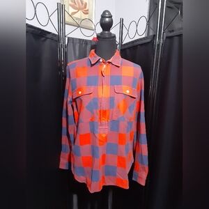 J. Crew Women's Red and Blue Plaid Flannel  Shirt Mid Zip Size S Hiking Casuall